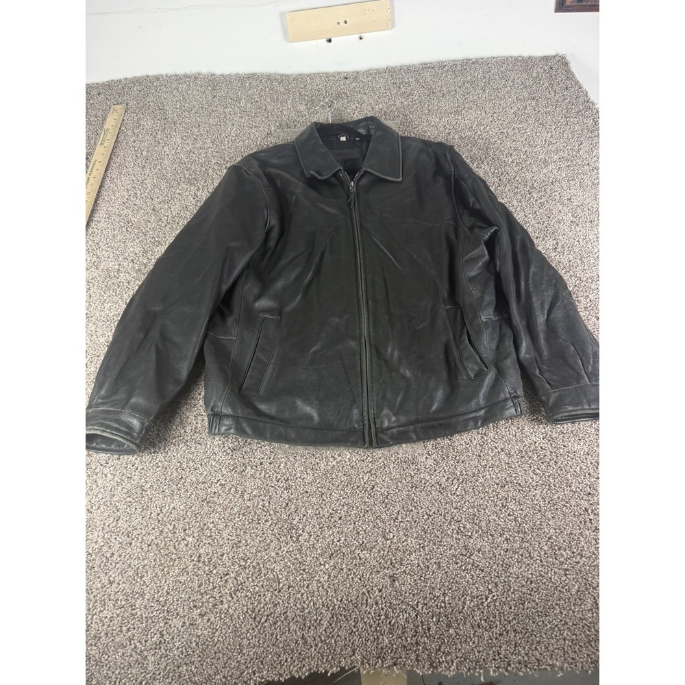 Savile Row Mens Black Leather Bomber Jacket Distressed Full Zip Size Large